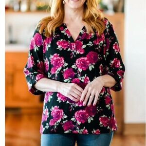 The Pioneer Woman Black and Pink Floral Blouse